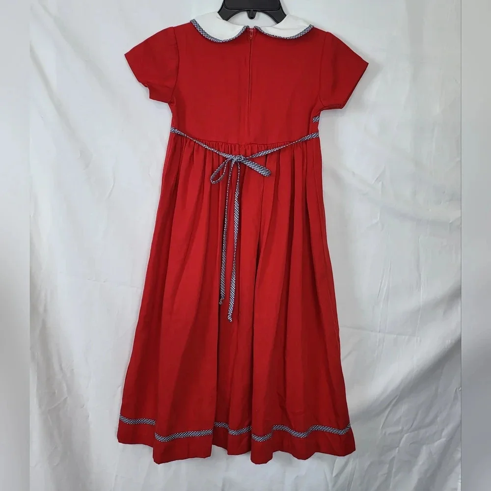Vintage Bonnie Jean Union Made Red White Peter Pan Collared Dress‎ Size 7